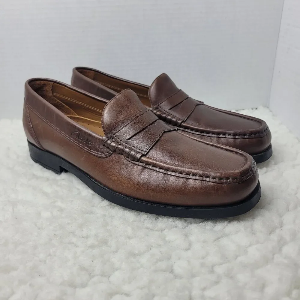 Clarks Active Air Men's Size 9.5 Penny Loafer Leather Brown Burgundy Shoes